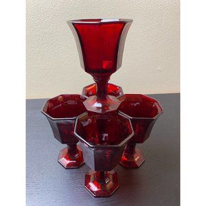 Independence Glass Ruby Red Octagonal Cordial/Juice Goblets Glasses - Set of 5